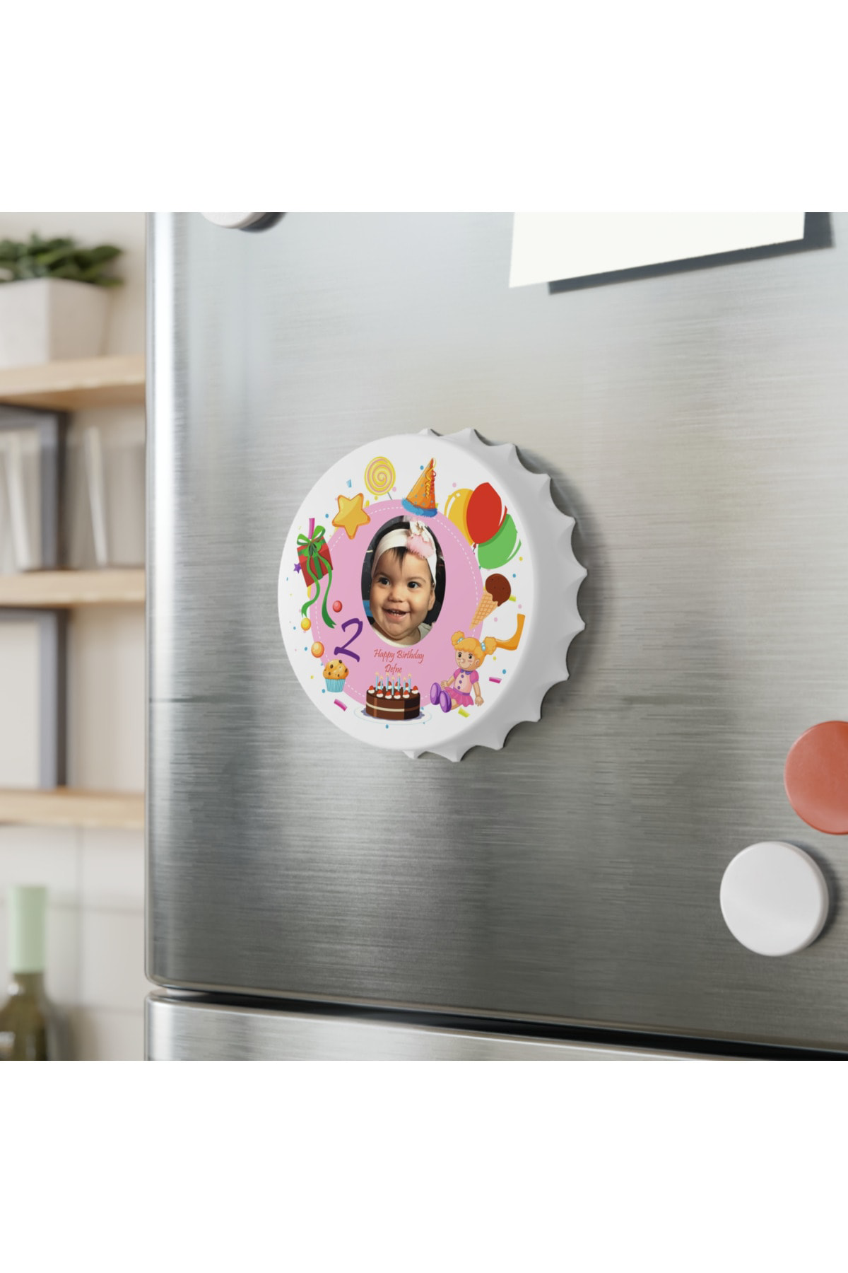 Leylaser 50 Adet Kapak Açacak Resimli Kişiye Özel Magnet Buzdolabı Süsü, D