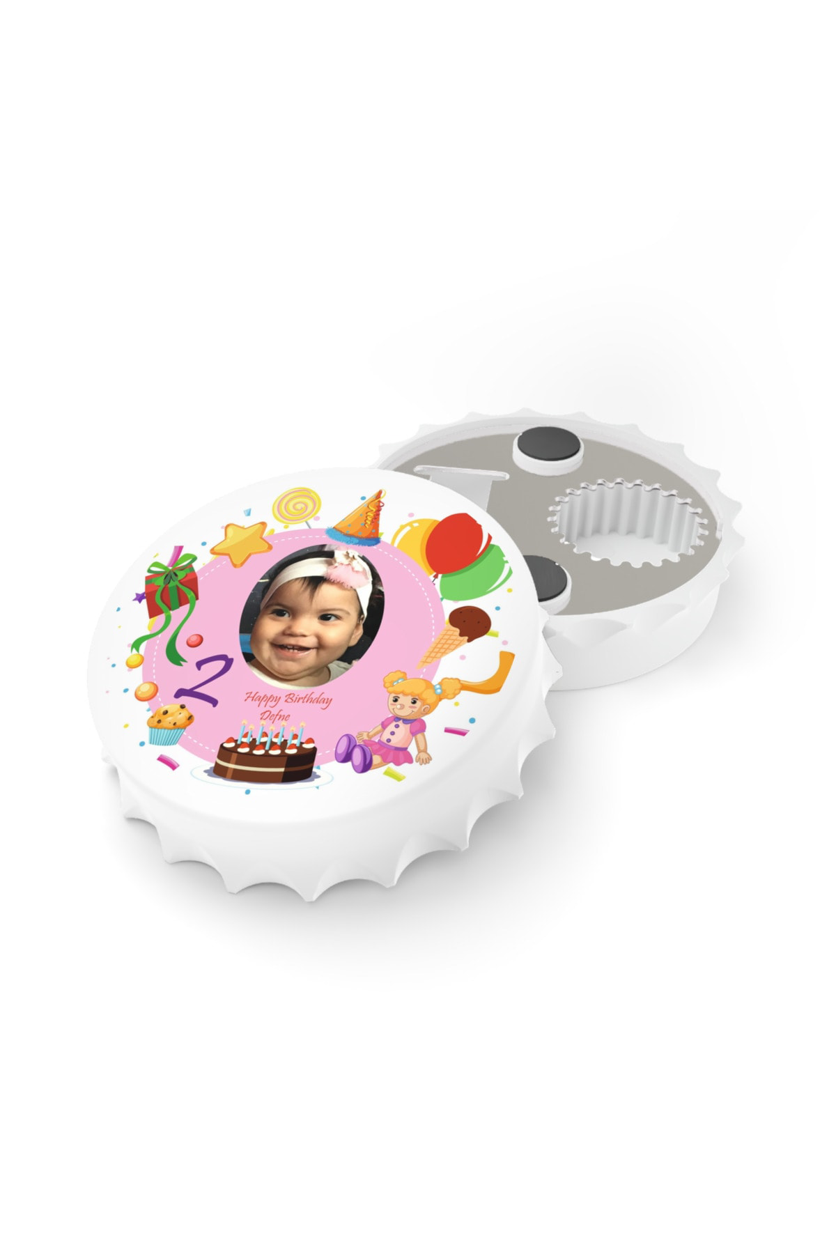 Leylaser 50 Adet Kapak Açacak Resimli Kişiye Özel Magnet Buzdolabı Süsü, D