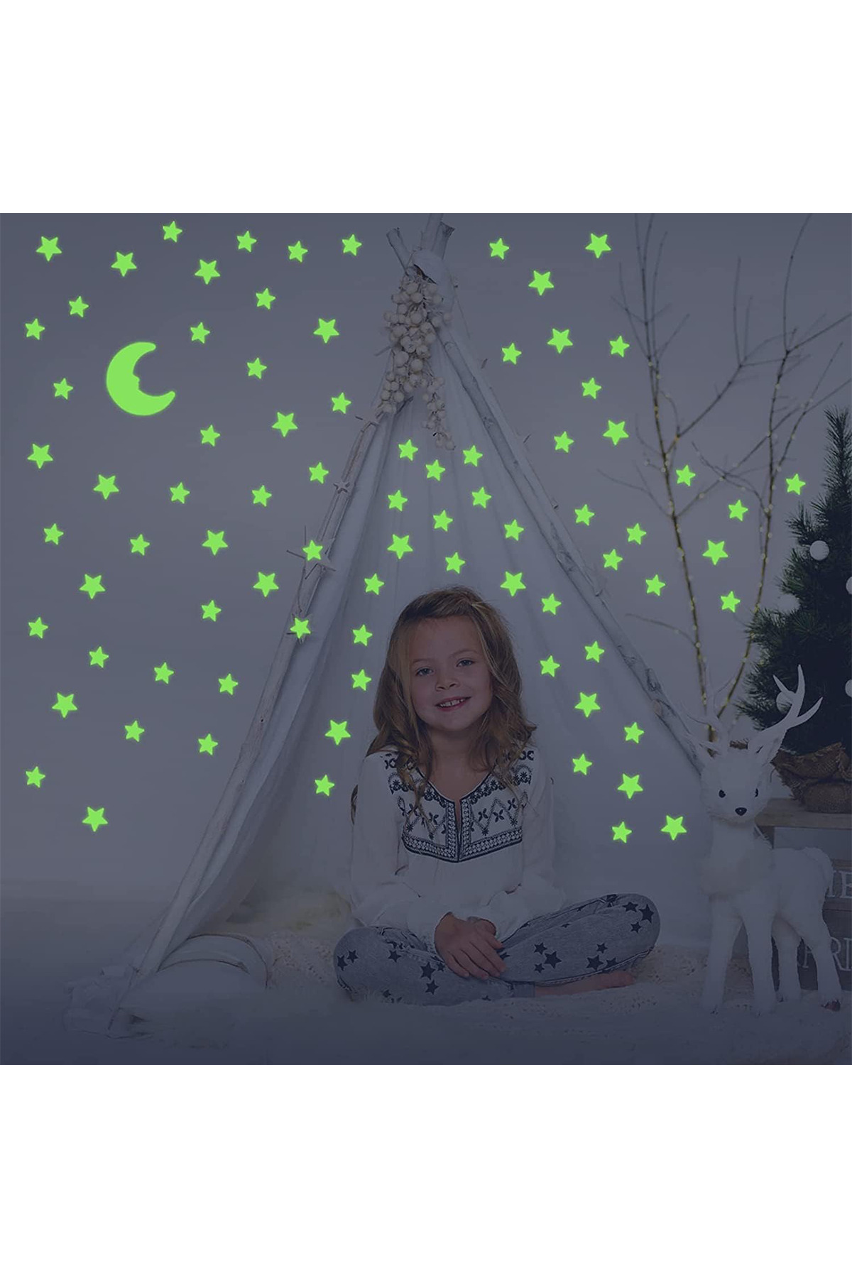 Giraffe Sticker 50 Adet Karanlıkta Parlayan Fosforlu Ay Ve Yıldız Tasarımlı Dekor