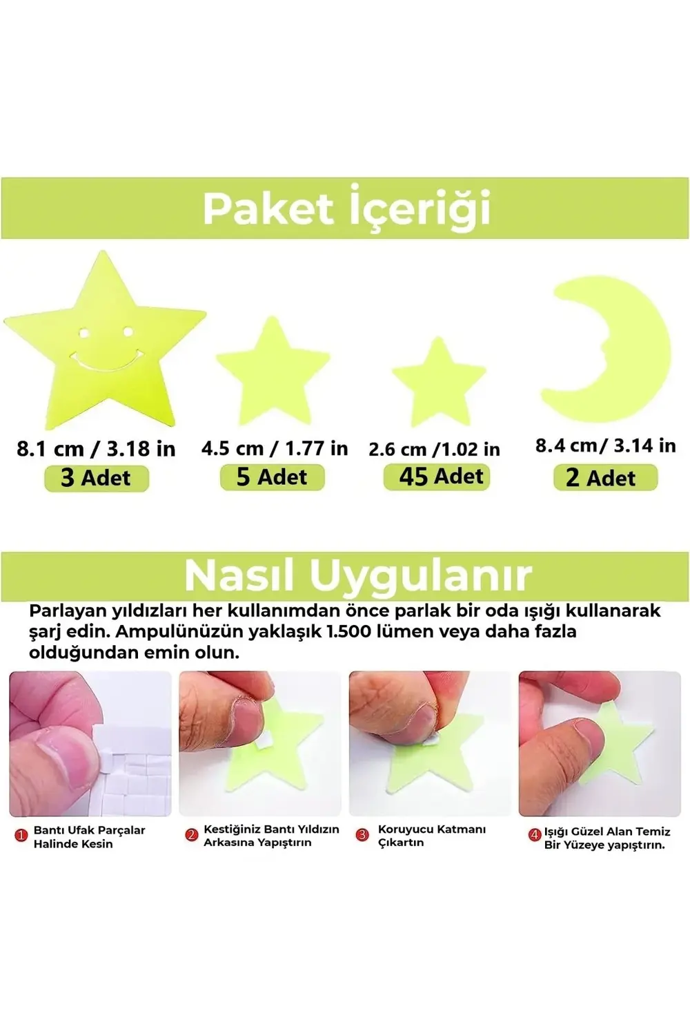 50 Adet Karanlıkta Parlayan Fosforlu Ay Ve Yıldız Tasarımlı Dekor