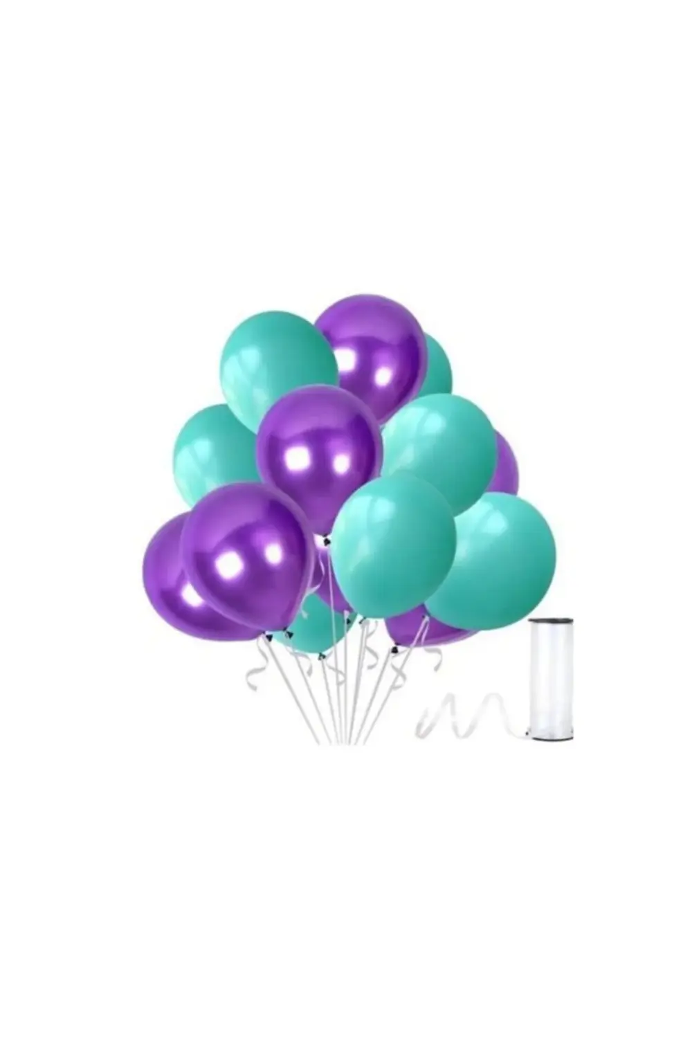 50 Adet Metalik Balon Mor - Yeşil