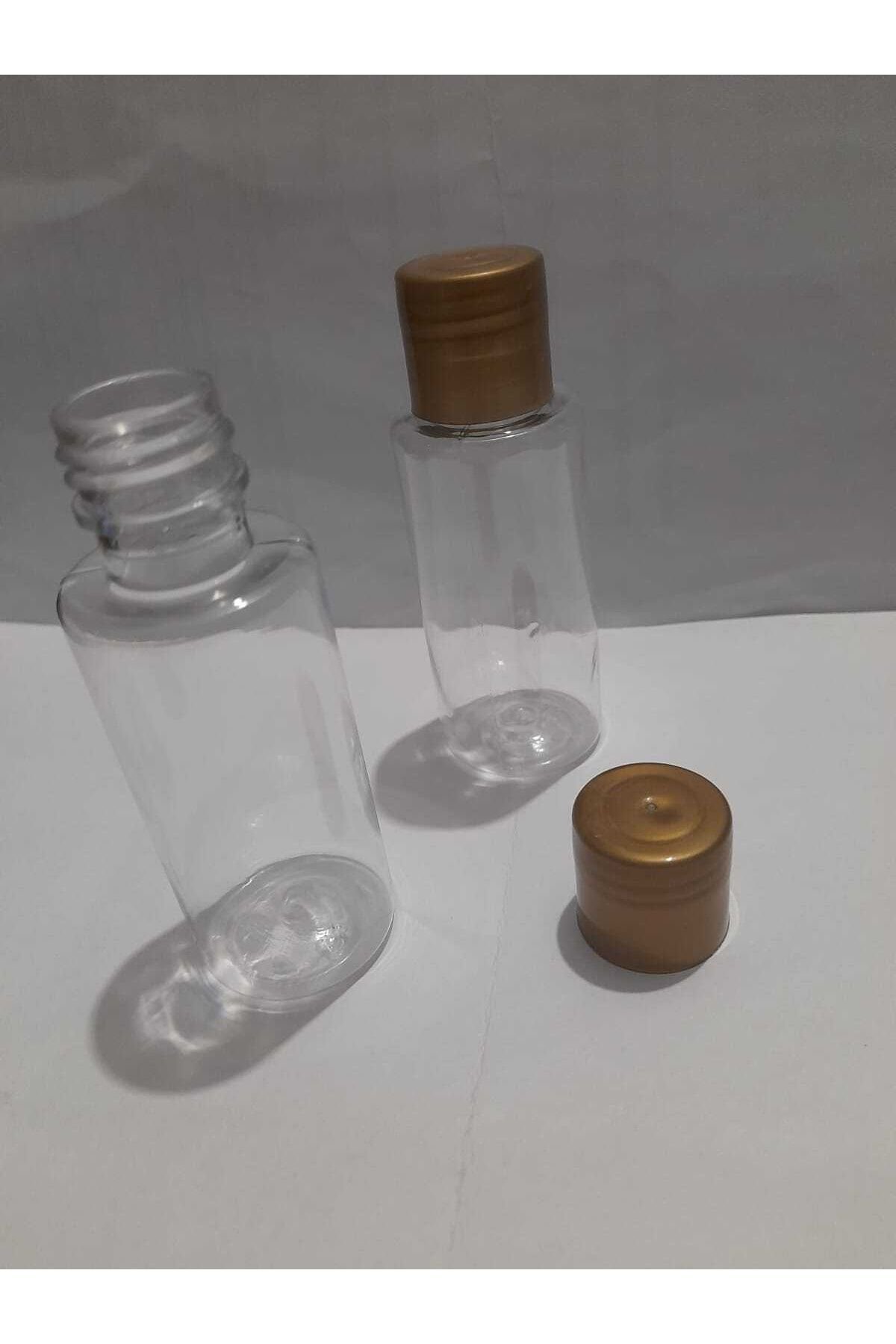 Kayapetlastik 50 Adet Mini Boş Plastik Mini Şişe .Gold Kapak.Şampuan Duş Jeli S