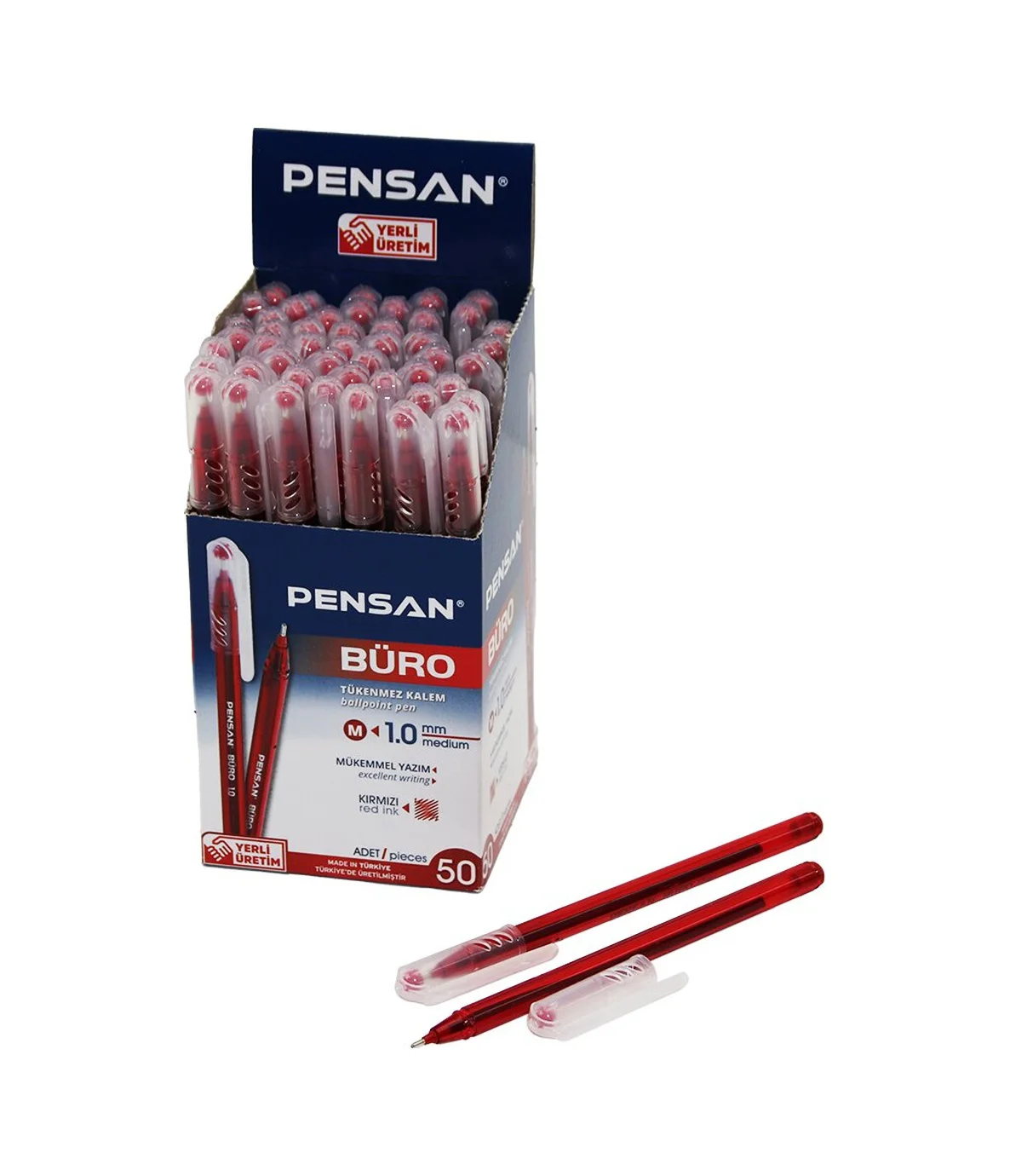 50 Adet Pensan Büro Kırmızı Tükenmez Kalem M-medium - 1.0mm Uç 5224 Diğer