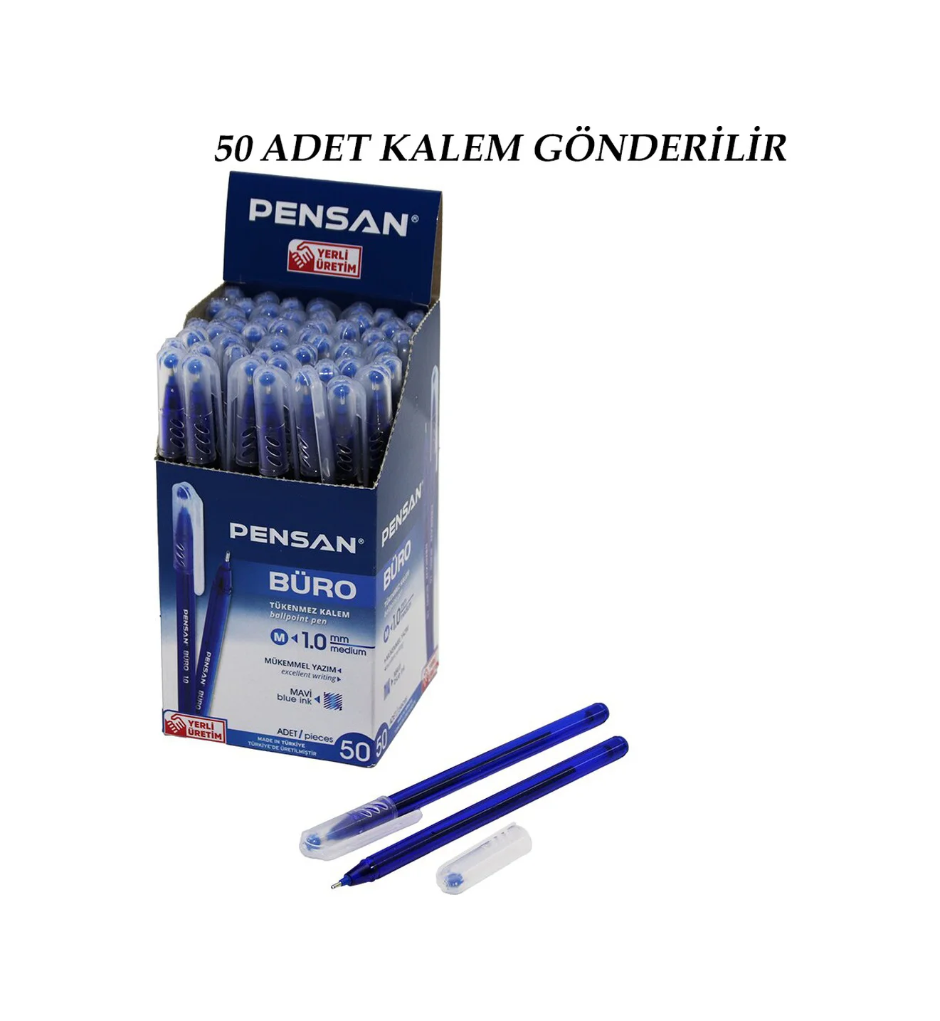 50 Adet Pensan Büro Mavi Tükenmez Kalem M-medium - 1.0mm Uç 5256