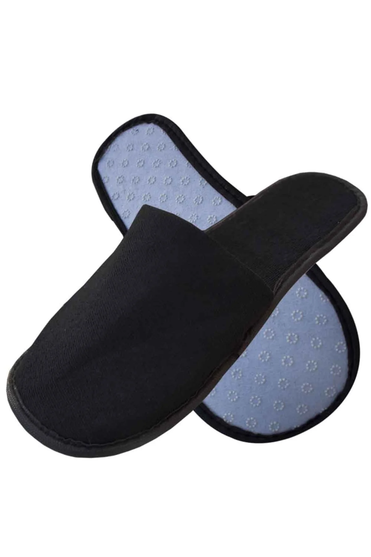 50 Çift Kaymaz Taban Çift Katlı Havlu Siyah Otel Terliği Tek Kull