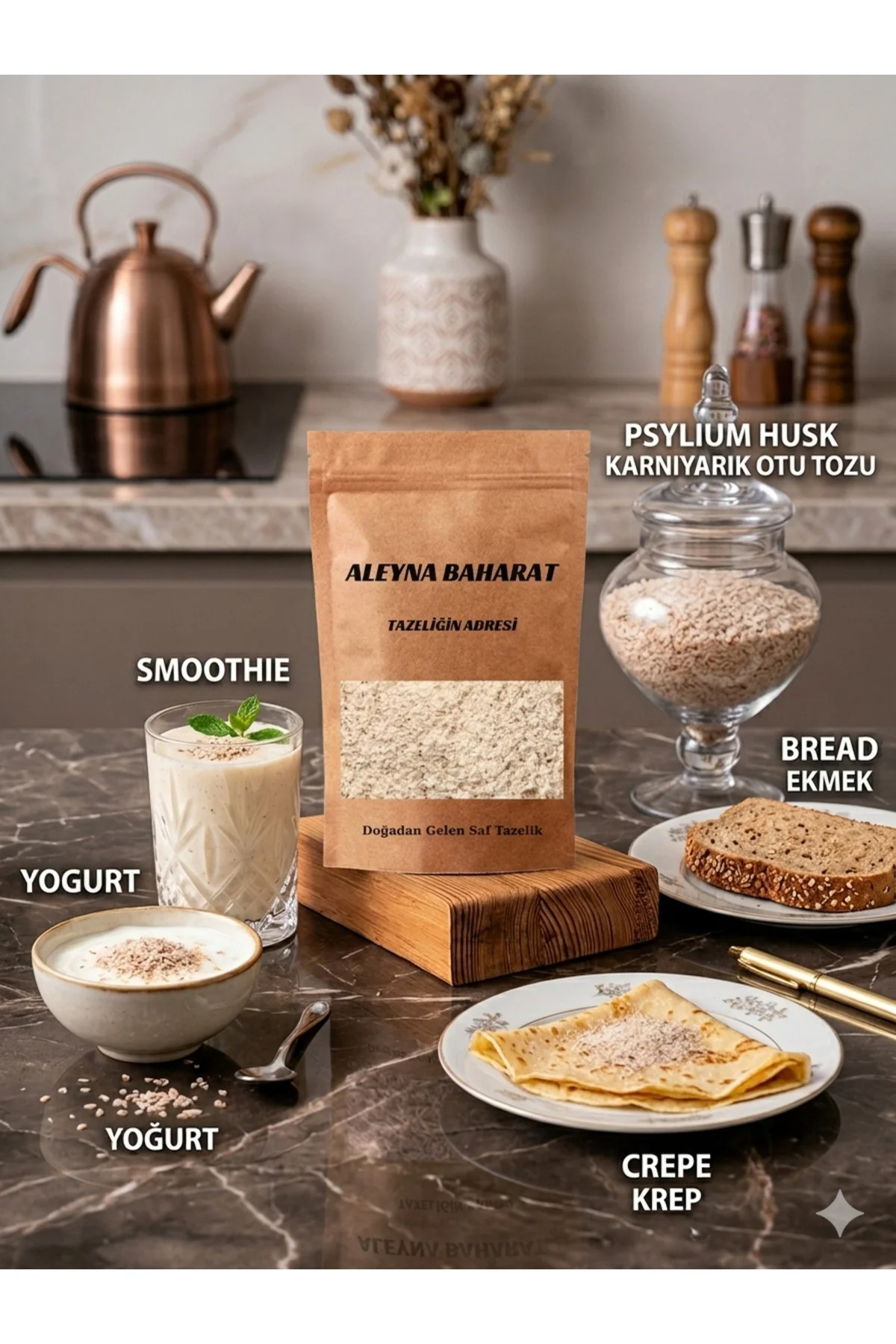 50 Gr Glutensiz Karnıyarık Otu Kabuğu Tozu (Psyllium Husk) – Yüksek Lifli, Doğal Kıvam Artırıcı, JELLEŞEN ÜRÜN