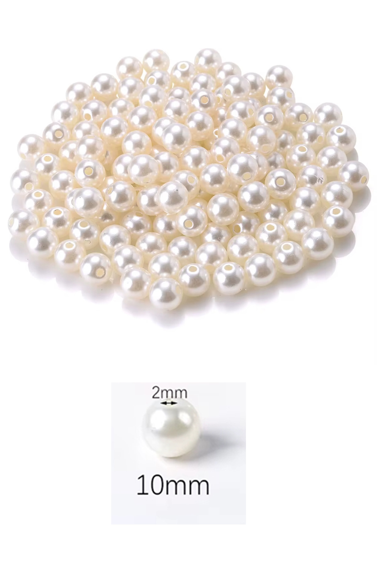 50 gram 10mm Krem Renk Plastik İnci Boncuk Çanta ve Takı Yapım Bo