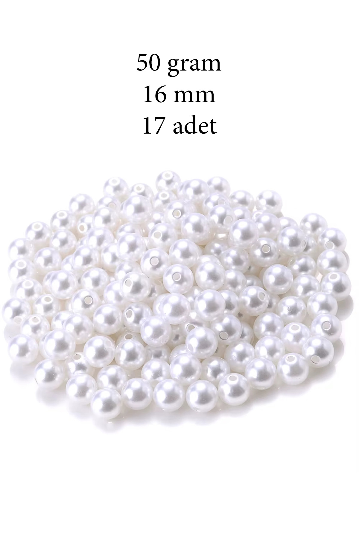 50 gram 16mm Beyaz Renk Plastik İnci Boncuk Çanta ve Takı Yapım B