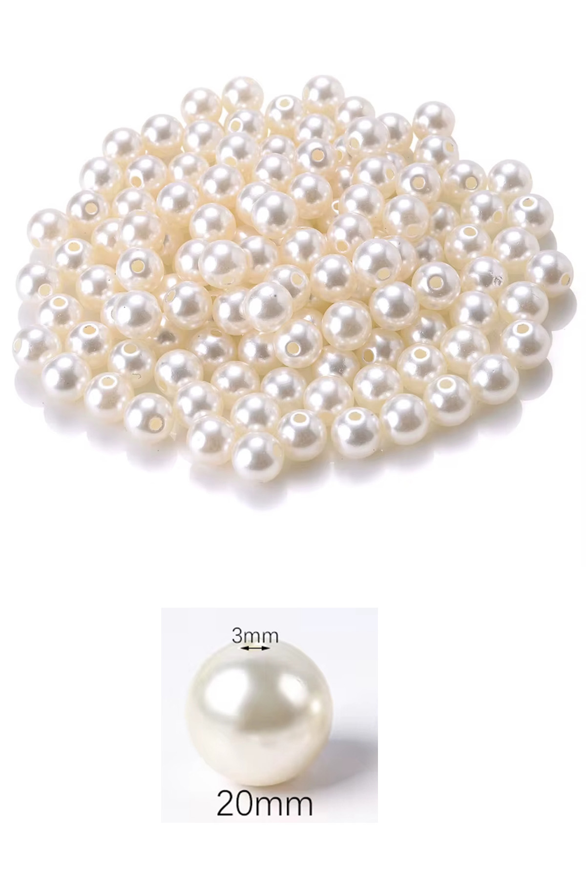 50 gram 20mm Krem Renk Plastik İnci Boncuk Çanta ve Takı Yapım Bo