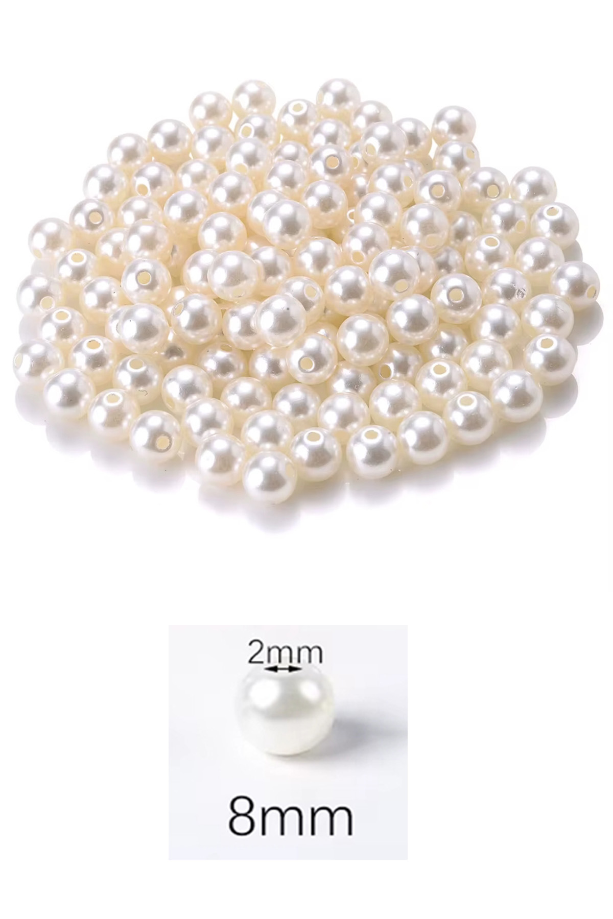 50 gram 8mm Krem Renk Plastik İnci Boncuk Çanta ve Takı Yapım Bon