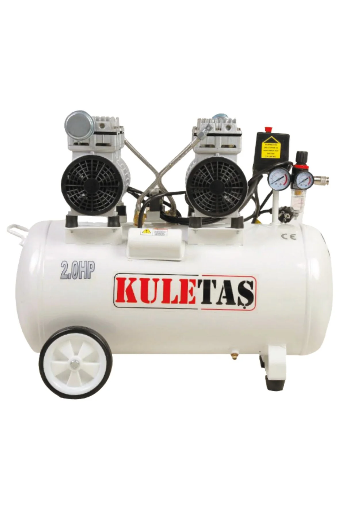 50 Litre Kompresör 2HP 8 Bar Ultra Sessiz Yağsız Çift Motorlu Bak
