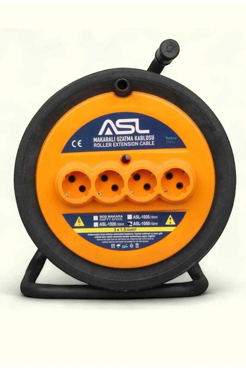 50 Metre 4 Priz Makaralı Uzatma Kablosu – 3x1.5 mm Güç Kablosu