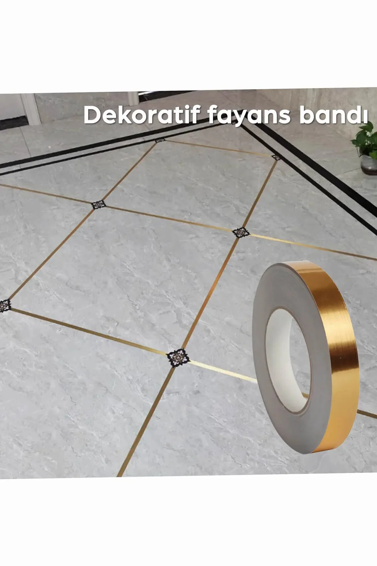 50 Metre Dekoratif Banyo Mutfak Fayans Arası Derz Şerit Bant Gold