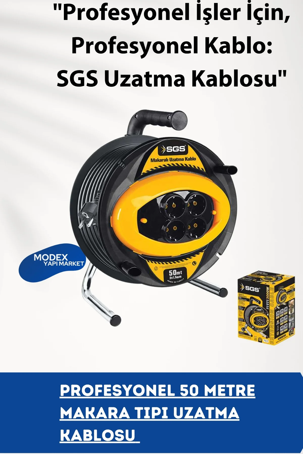 50 Metre Makaralı Uzatma Kablosu – 3x1.5 mm² Profesyonel Tip
