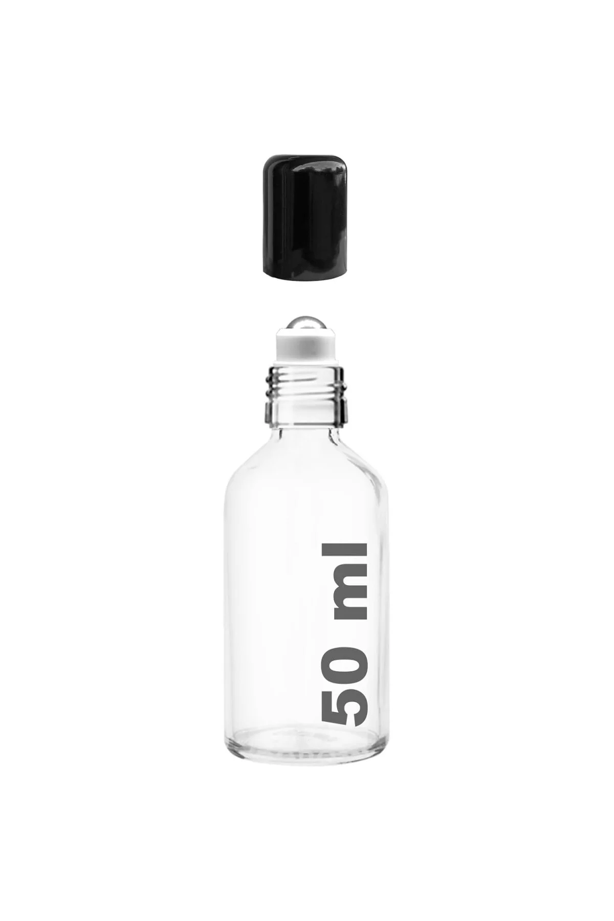 50 ml Çelik Roll On Şişesi 50 cc Sızdırmaz Siyah Kapaklı Cam Şişe 6 Adet (Şeffaf,