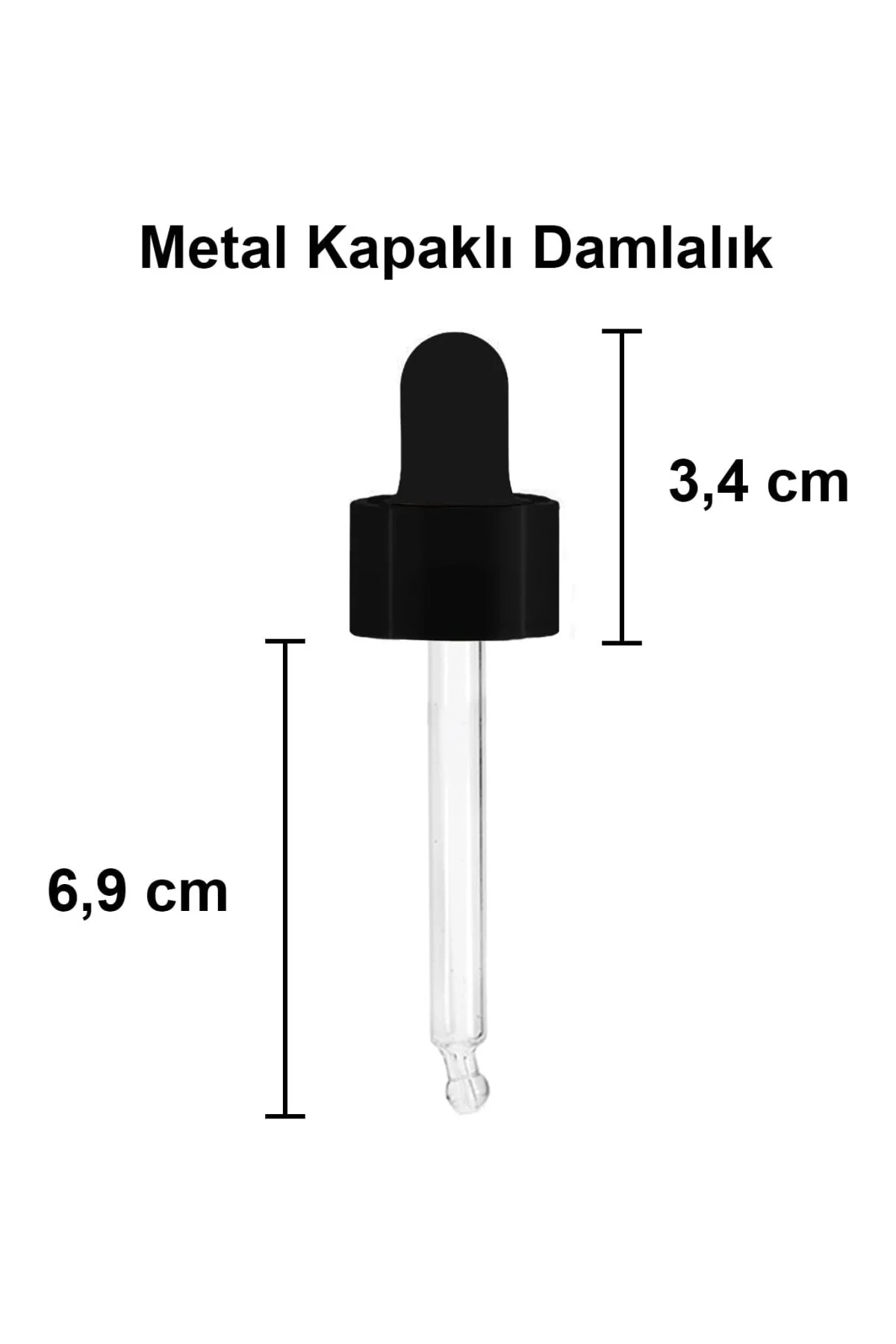 50 ml Metal Kapaklı Damlalık Dropper Şişesi Serum 50 cc Cam Şişe 6 Adet (Siyah Kapak