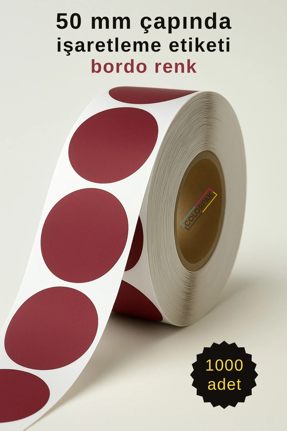 50 mm Nokta Etiket Bordo 1000 adet İşaretleme Etiketi