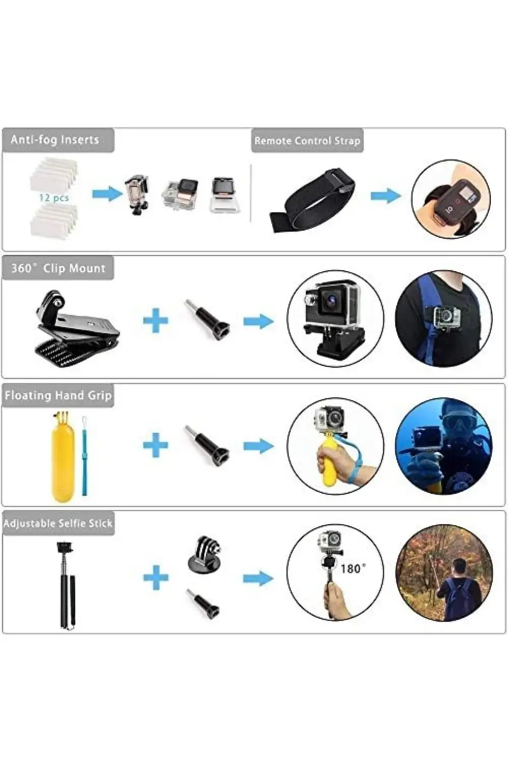 50 Parça Aksiyon Kamera Aksesuar Seti Çantalı – GoPro ile uyumlu,