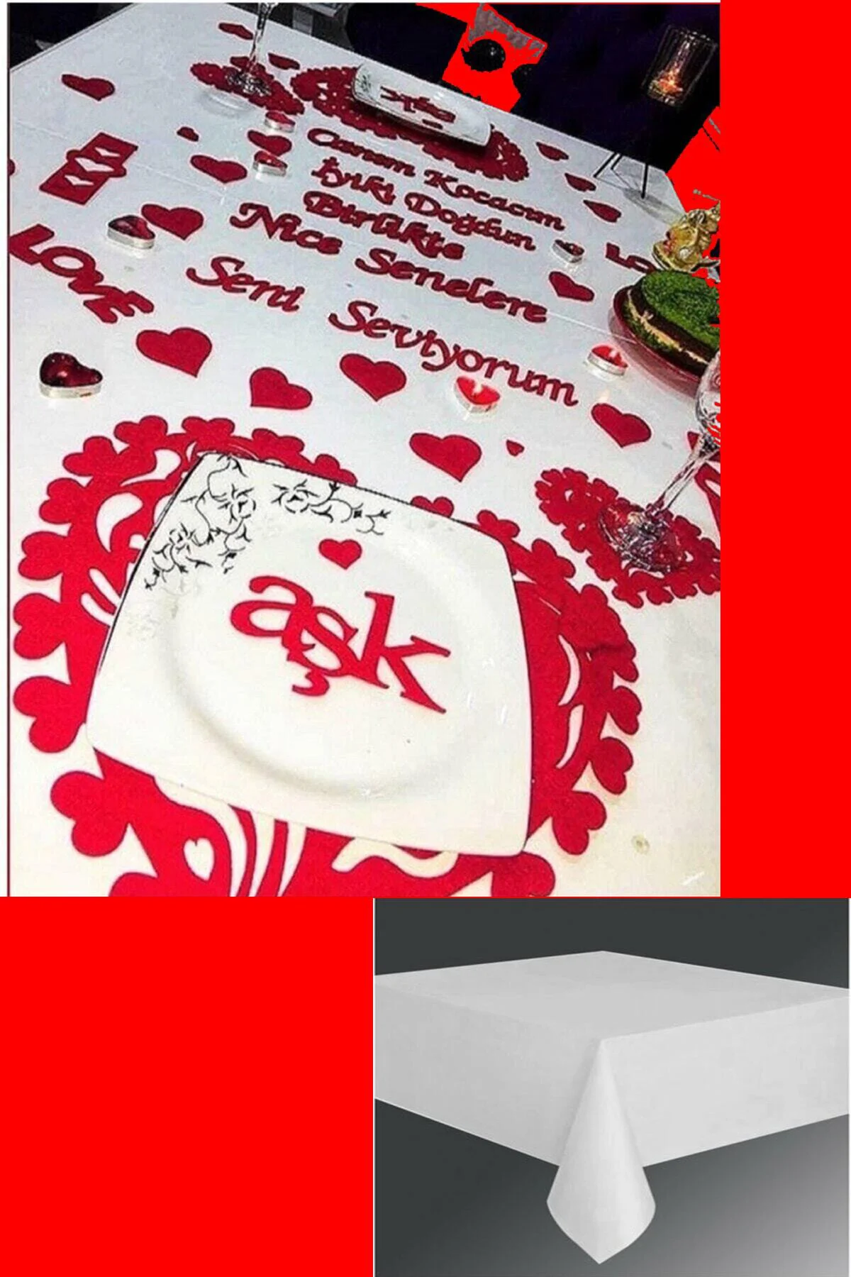 50 Parça Romantik Doğum Günü Masa Süslemesi Kırmızı Keçe Seti Ve 