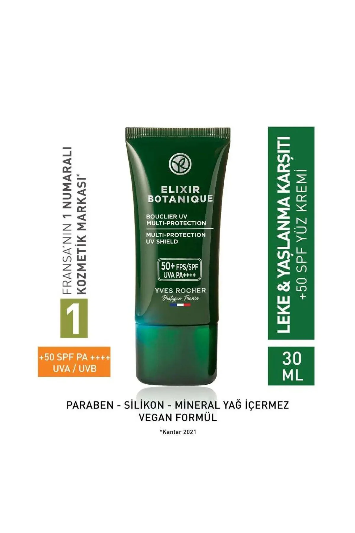 50+ SPF Yüz Kremi - Yaşlanma Karşıtı Bitkisel Antioksidan Bakım/E
