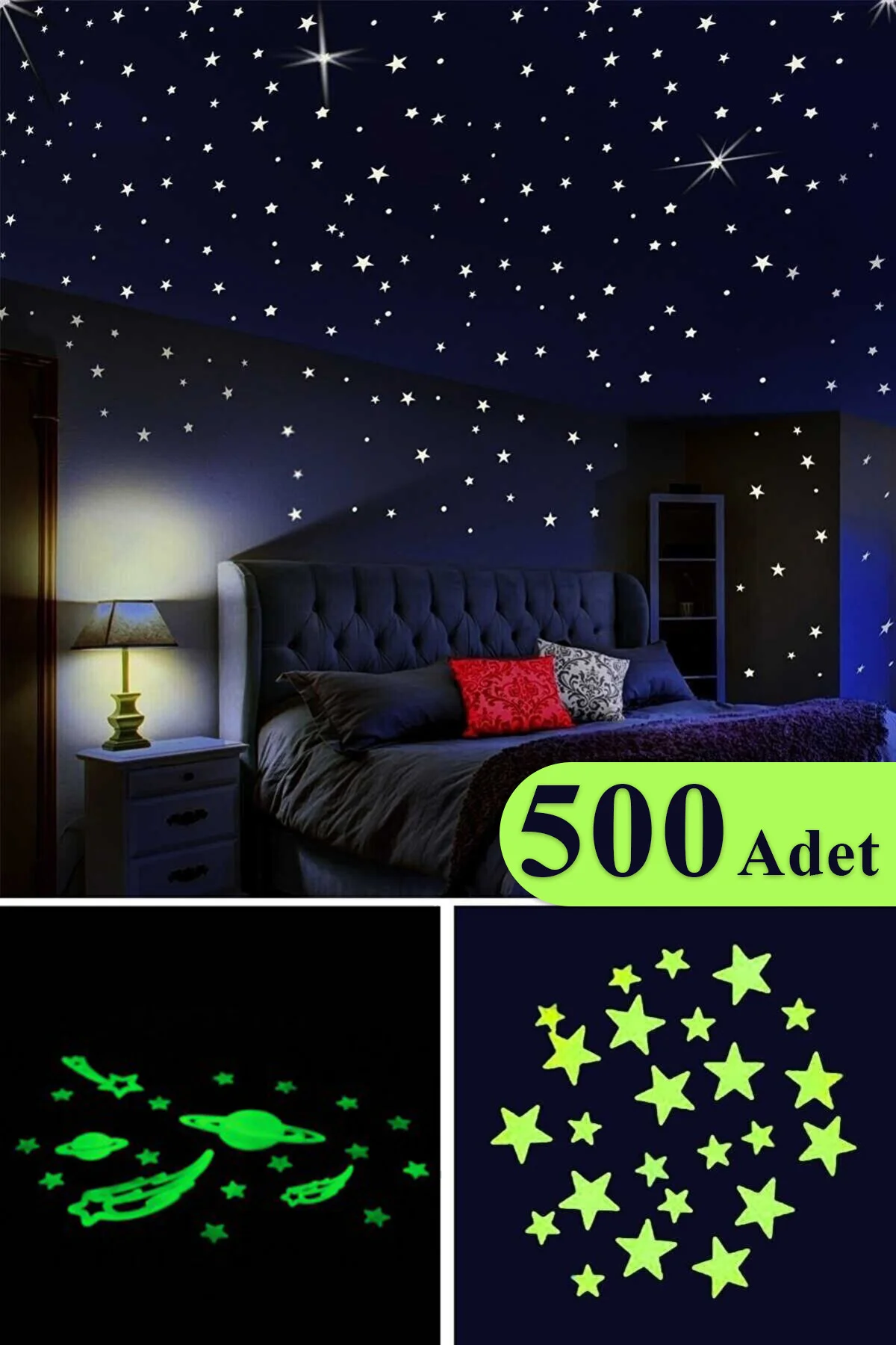 500 Adet Karanlıkta Parlayan Fosforlu Ay Yıldız Gezegen Dekoratif