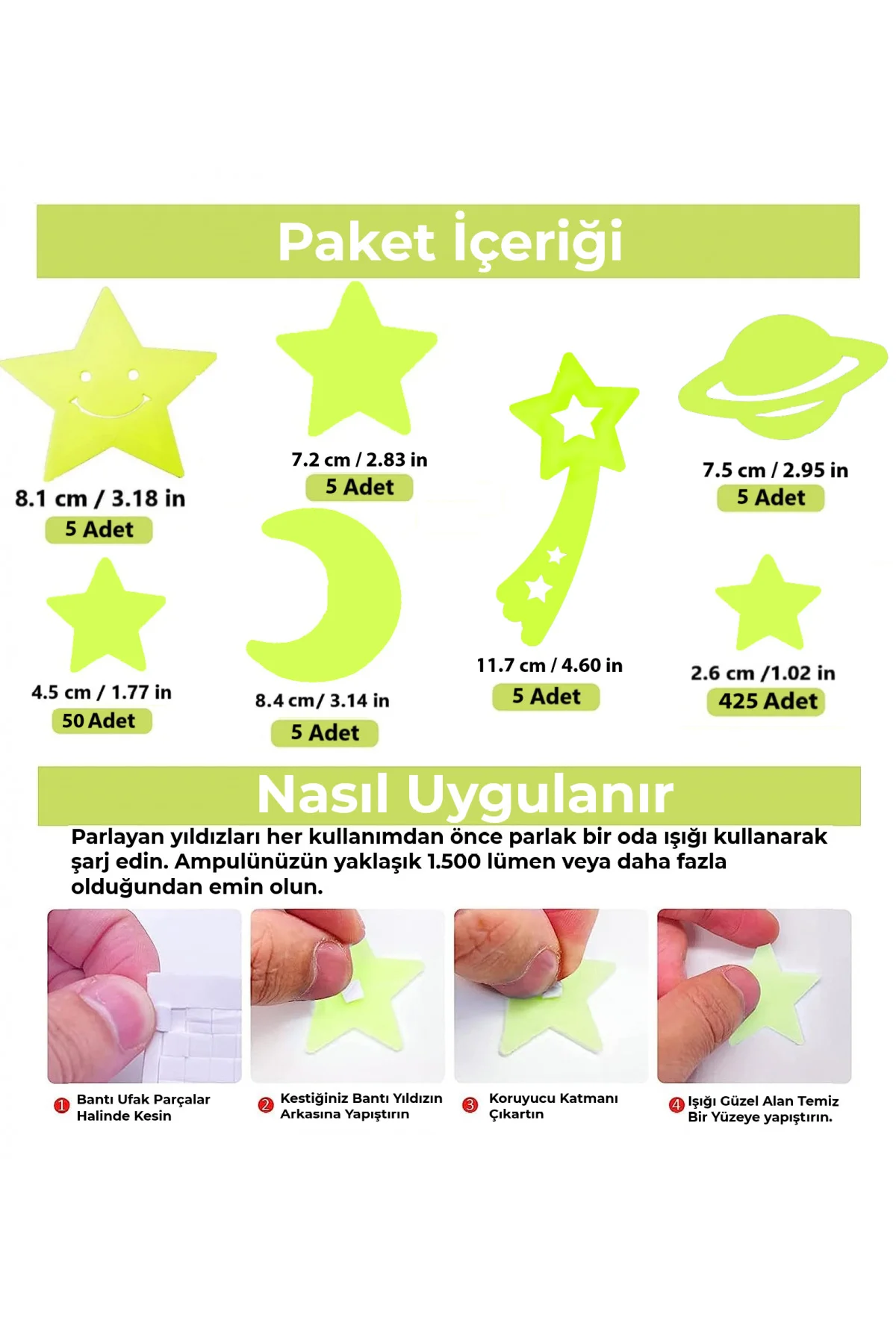 500 Adet Karanlıkta Parlayan Fosforlu Ay Yıldız Gezegen Dekoratif