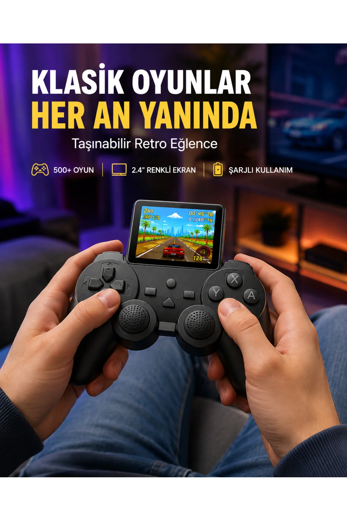 500 Dahili Oyunlu Taşınabilir Retro El Konsolu-2.4 inç Renkli Ekranlı 500 Dahili Oyunlu Taşınabilir Retro El Konsolu-2.4 inç Renkli Ekranlı
