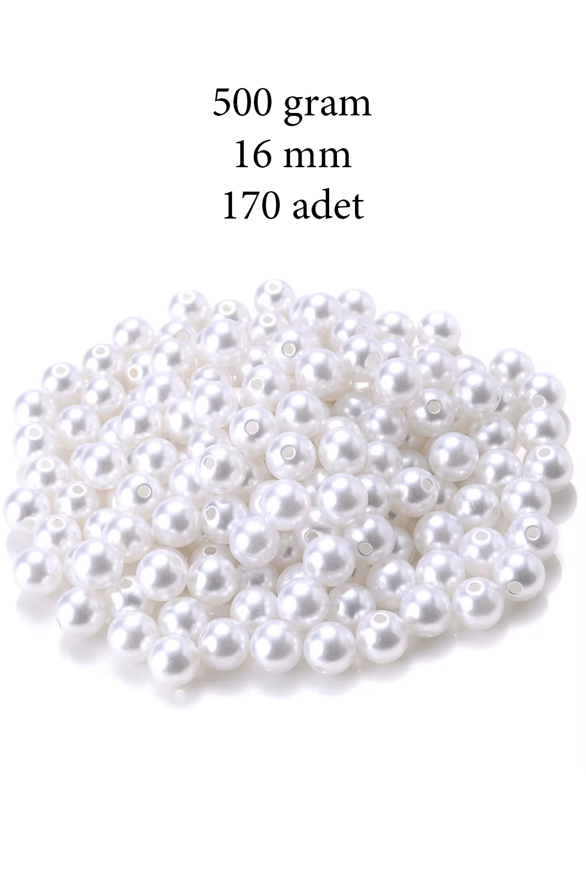 500 gram 16mm Beyaz Renk Plastik İnci Boncuk Çanta ve Takı Yapım 