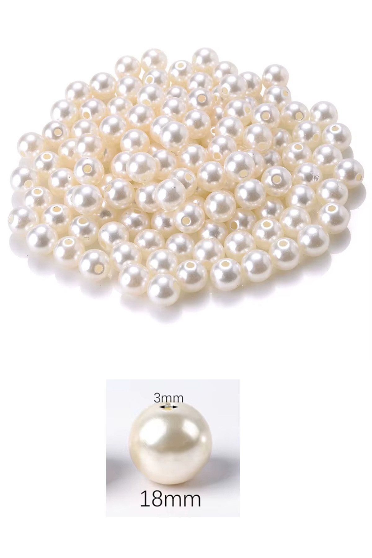 500 gram 18mm Krem Renk Plastik İnci Boncuk Çanta ve Takı Yapım B