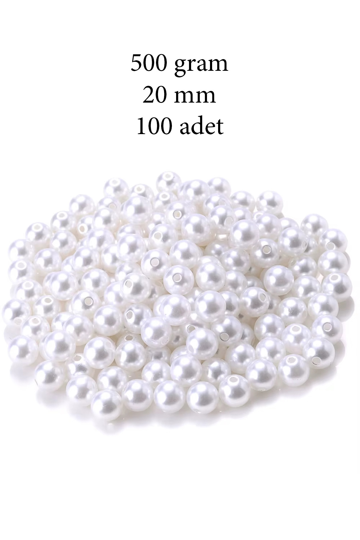 500 gram 20mm Beyaz Renk Plastik İnci Boncuk Çanta ve Takı Yapım 