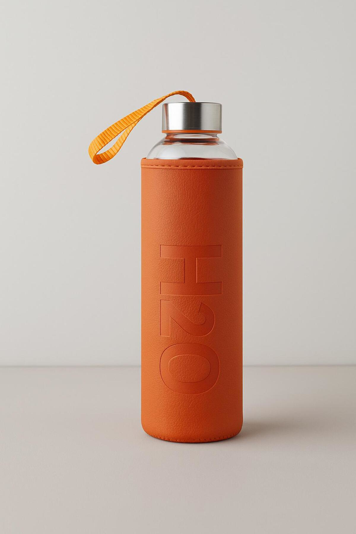 500 ml Bej Deri Kılıflı Cam Su Matarası