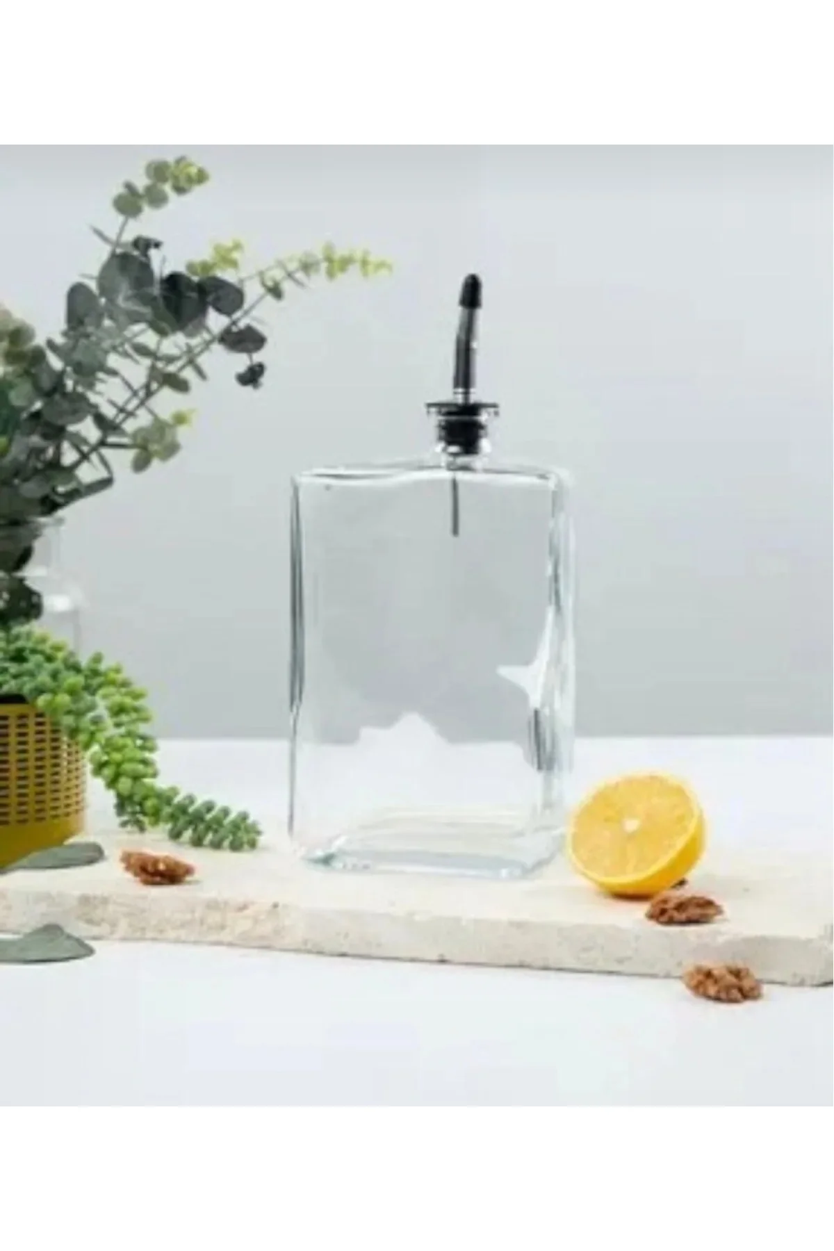 500 ml Gümüş Başlıklı Kare Tasarım Cam Yağdanlık Sirkelik Sosluk
