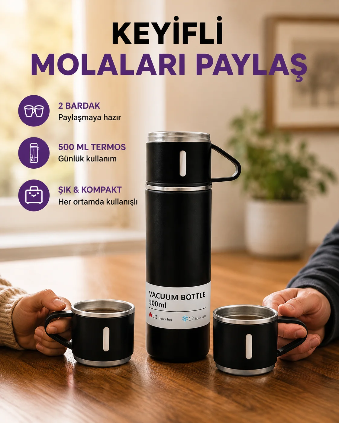 500 ml Isı Korumalı Çelik Termos ve Bardak Seti | Silikon Tabanlı, Şık ve Pratik 500 ml Isı Korumalı Çelik Termos ve Bardak Seti | Silikon Tabanlı, Şık ve Pratik