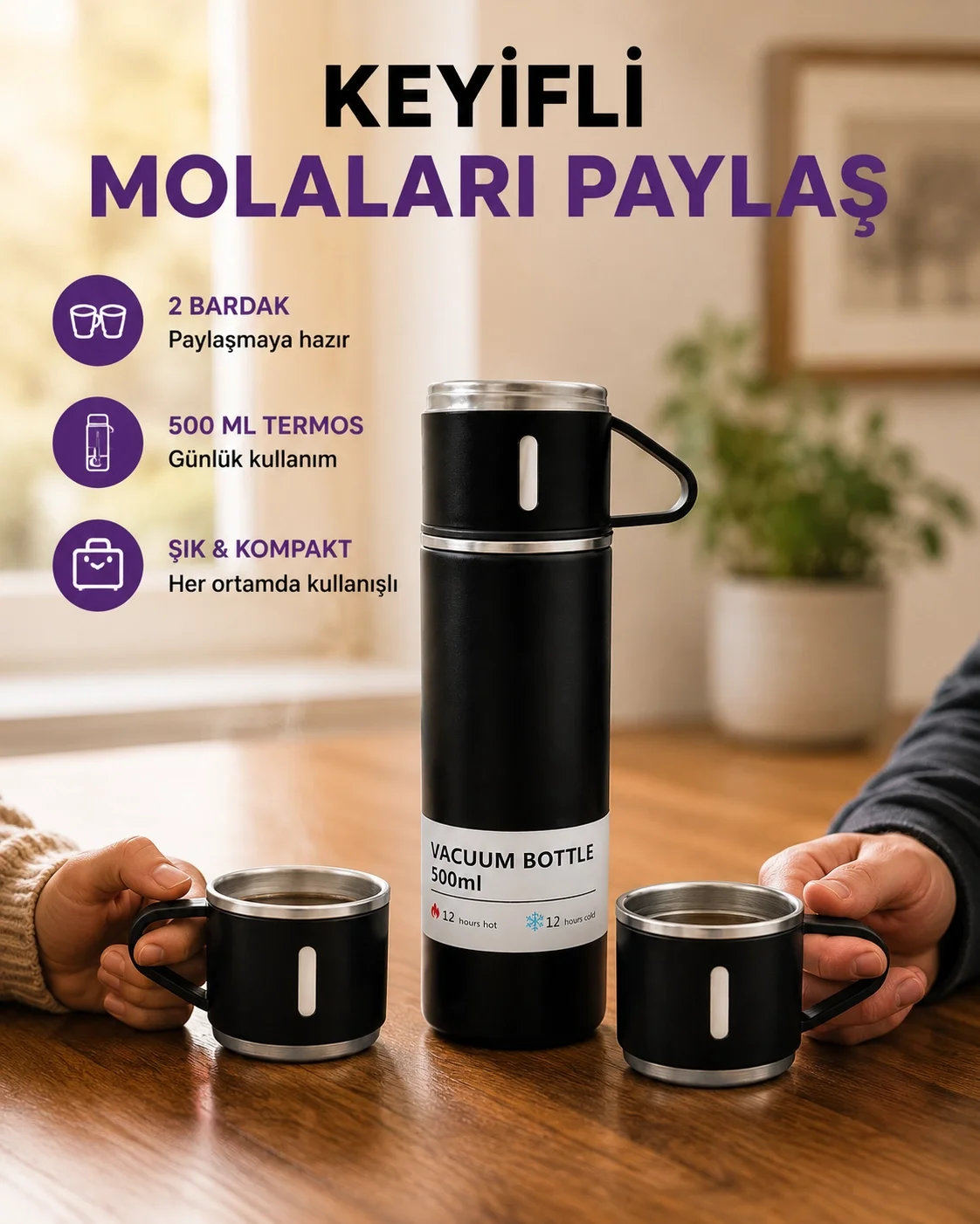 500 ml Isı Korumalı Çelik Termos ve Bardak Seti | Silikon Tabanlı, Şık ve Pratik Fiyatı, Yorumları ve Özellikleri
