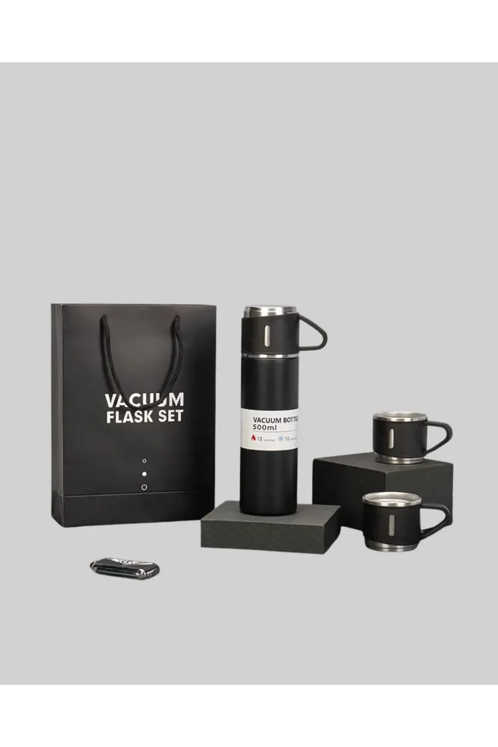 500 ml Isı Korumalı Çelik Termos ve Bardak Seti | Silikon Tabanlı