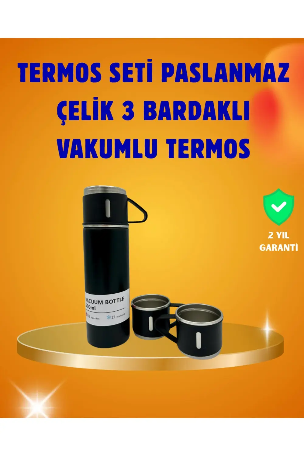 500 ml Isı Korumalı Çelik Termos ve Bardak Seti | Silikon Tabanlı
