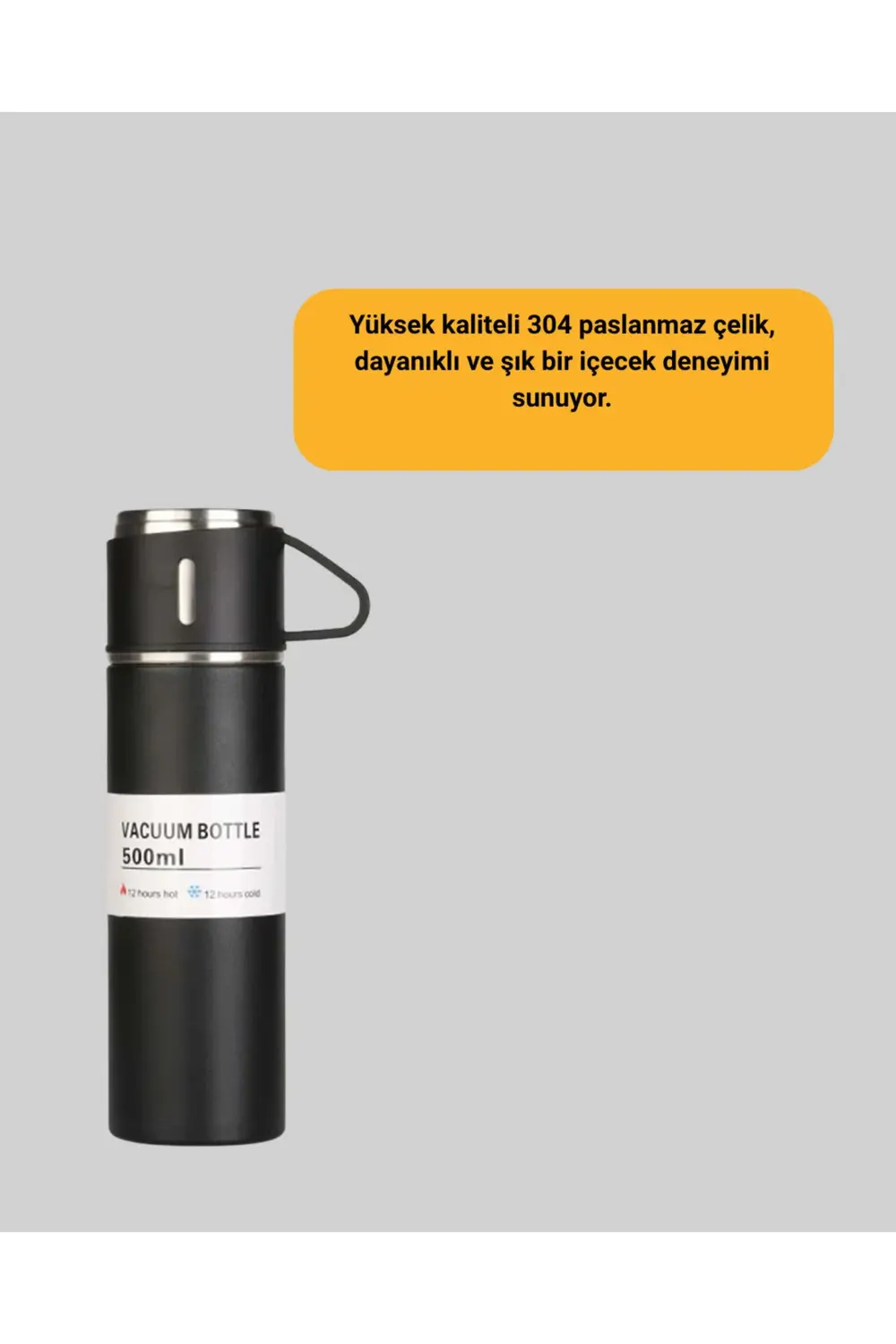 500 ml Isı Korumalı Çelik Termos ve Bardak Seti | Silikon Tabanlı