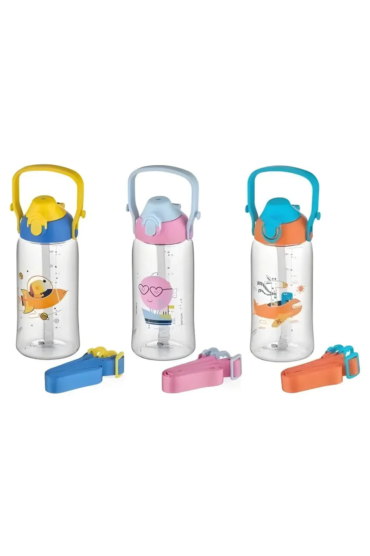 500 ml Pipetli Isırılamaz Desenli Çocuk Su Matarası - Tritan Sulu