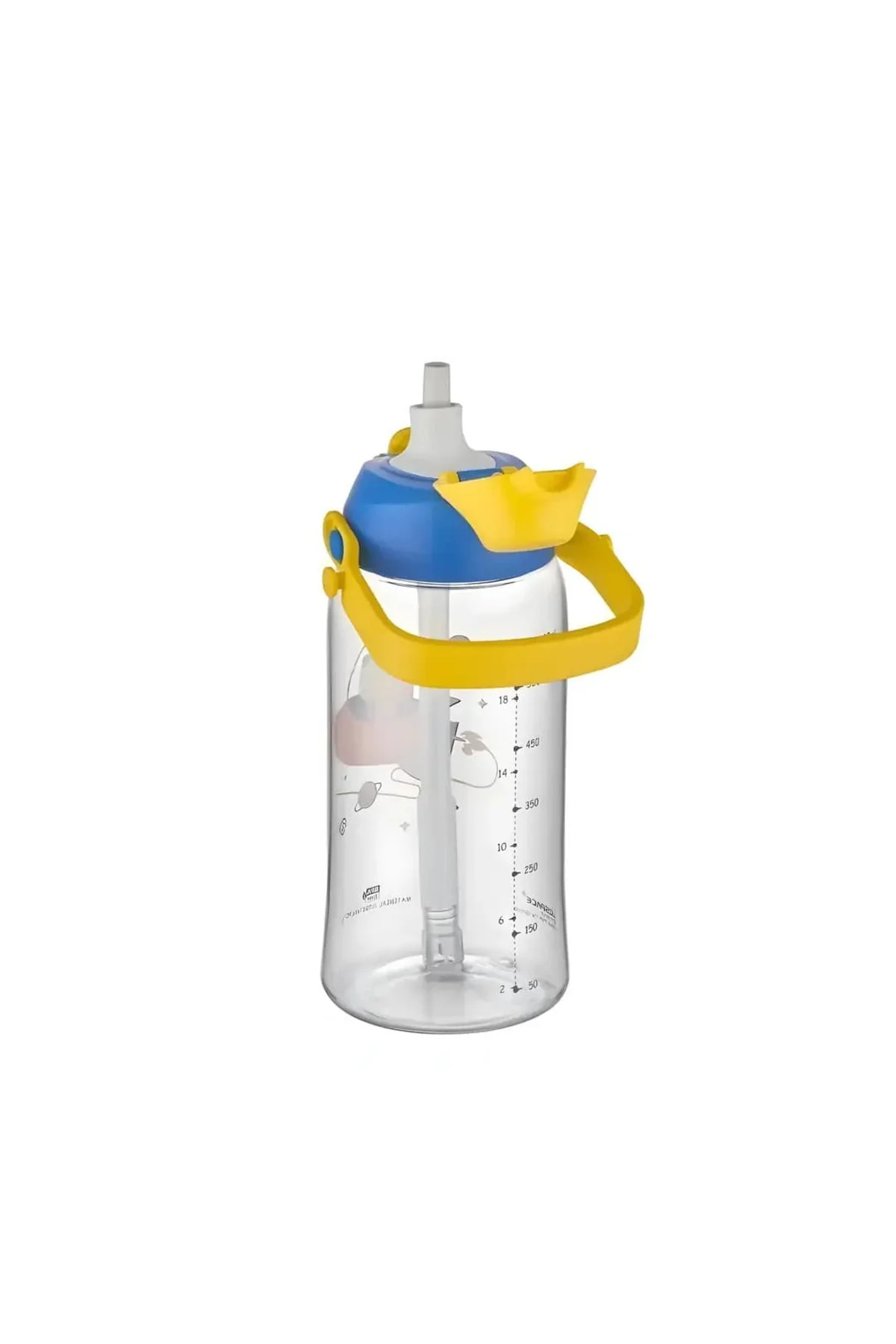500 ml Pipetli Isırılamaz Desenli Çocuk Su Matarası - Tritan Sulu