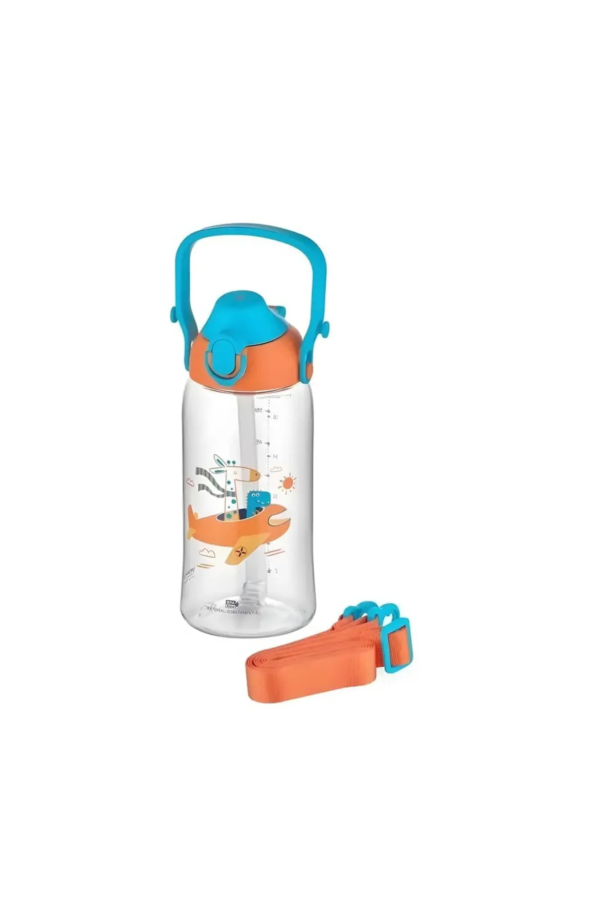 500 ml Pipetli Isırılamaz Desenli Çocuk Su Matarası - Tritan Sulu