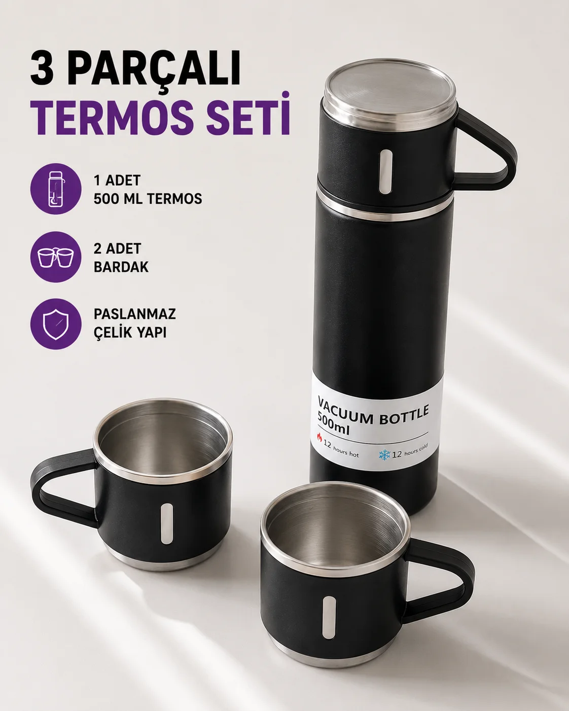 500 ml Vakumlu Termos – Çift Kat Paslanmaz Çelik, Sızdırmaz Kapağıyla Sıcak ve Soğuk İçeceklere Özel 500 ml Vakumlu Termos – Çift Kat Paslanmaz Çelik, Sızdırmaz Kapağıyla Sıcak ve Soğuk İçeceklere Özel