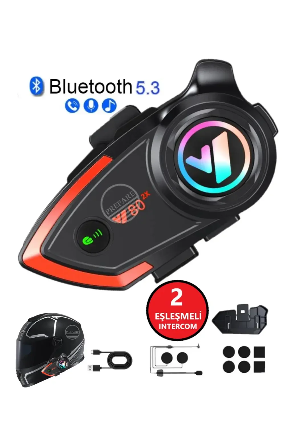 500 Mt Intercom 2 Eşleşmeli Kask Kulaklık Y-80PR Su Geçirmez Blue