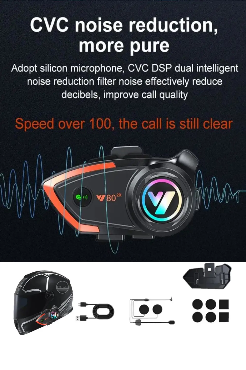 500 Mt Intercom 2 Eşleşmeli Kask Kulaklık Y-80PR Su Geçirmez Blue