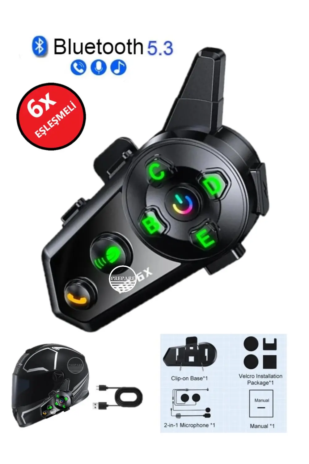 500 Mt Intercom 6 Eşleşmeli Müzik Paylaşımlı Kask Kulaklık D-2PR 