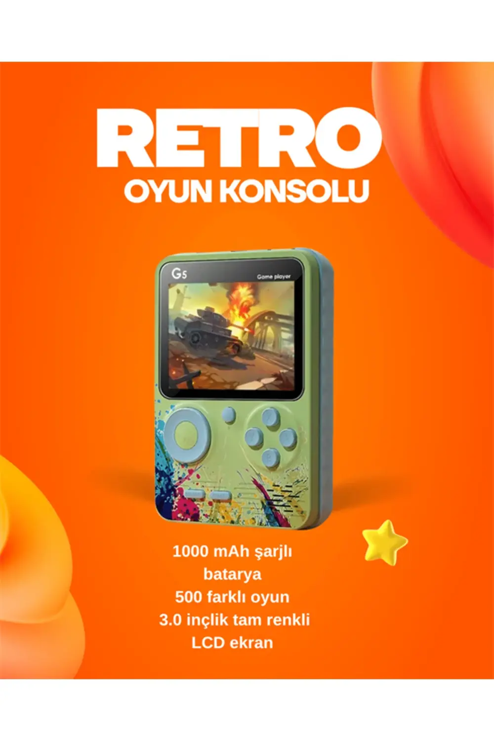500 Oyun Hafızalı G5 Game Box – Renkli LCD Ekranlı