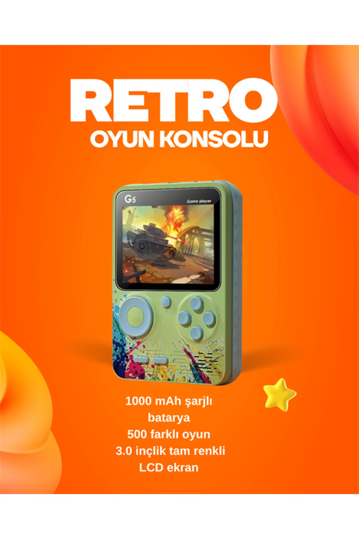 500 Oyun Hafızalı G5 Game Box – Renkli LCD Ekranlı