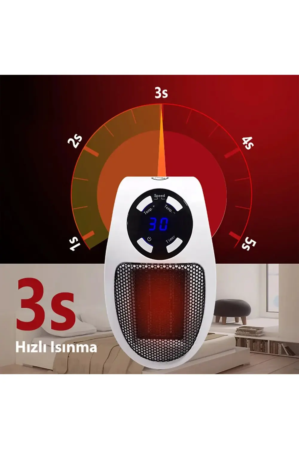 500 WATT PRİZ TİPİ UZAKTAN KUMANDALI TAŞINABİLİR ISITICI (ZAMANLA