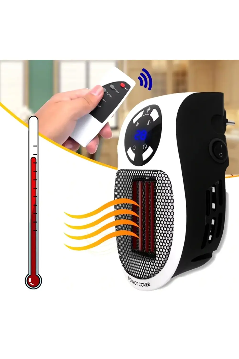 500 WATT PRİZ TİPİ UZAKTAN KUMANDALI TAŞINABİLİR ISITICI (ZAMANLA