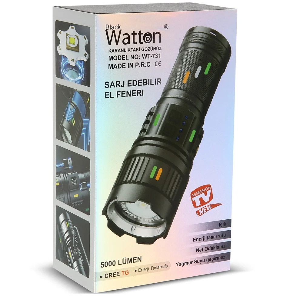 5000 Lümen Cree Tg Led Şarj Göstergeli El Feneri Wt-731 5000 Lümen Cree Tg Led Şarj Göstergeli El Feneri Wt-731