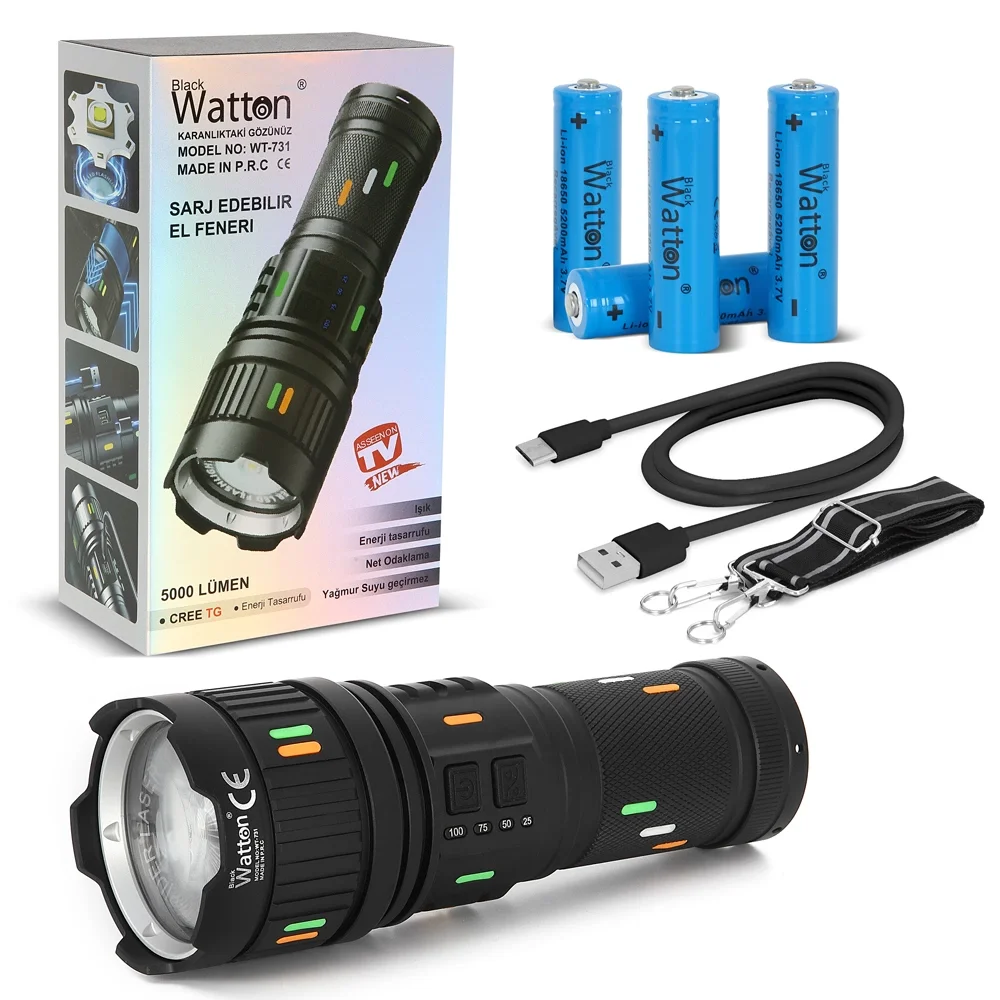 5000 Lümen Cree Tg Led Şarj Göstergeli El Feneri Wt-731 5000 Lümen Cree Tg Led Şarj Göstergeli El Feneri Wt-731